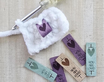 No Sew You Are Loved Tags ~ 10 pack ~ Lazy Llama Tags ~ Soft Microsuede Tags ~ Amigurumi ~ No Sew ~ Crochet On ~ Washable/Tear Resistant