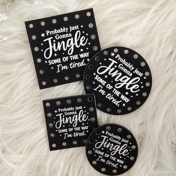 Christmas Patch for Handmade Items: Jingle Some of the Way - Faux Leather - for Crochet and Knit - 20+ colors - multiple sizes
