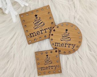 Christmas Patch for Handmade Items: Merry tree - Faux Leather - for Crochet and Knit - 20+ colors - multiple sizes