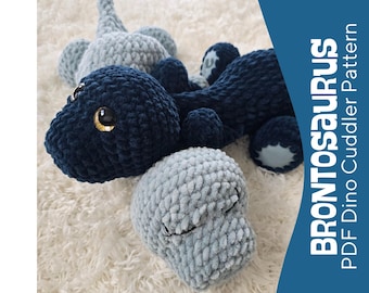 Brooksy the Brontosaurus Dino Cuddler ~ Crochet PDF Pattern ~ Low Sew Dinosaur Lovey & Stuffie Pattern ~ Baby Gift ~ Intermediate Pattern