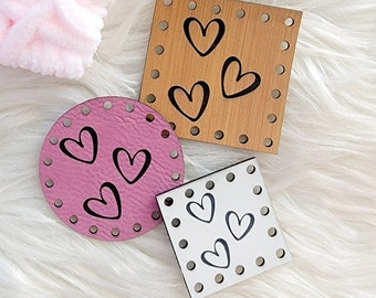 Heart Trio Patches ~ Valentine Tag ~ Galentine Labels ~ 18 color choices ~ 3 sizes ~ Vegan Faux Leather ~ Handmade ~ Crochet ~ Knit