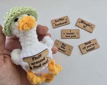 Silly Goose Tags ~ Faux Leather Patches for Crochet Amigurumi | Multipack of 6 | Crochet Market Prep Supplies | Novelty Crochet Tags