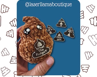 Angry Poop Emoji Amigurumi Tags - Set of 6 Fun Crappy Sayings ~ Tags for Plush Toys ~ Crochet and Knit Stuffies ~ 2 colors ~ Faux Leather