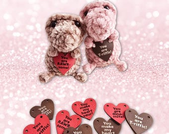 T-rex Heart Patches ~ Sexy Rexy Dino Valentine's Tags ~ 4 Colors ~ Emotional Support Dino Tags ~ Set of 8 ~ 4 sayings