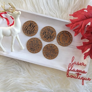 Round Holiday Traditional Tags/Christmas Patches 2"/5 pack/Labels for ornaments, stockings, cup cozies/Crochet, Knit, Knitting Machine