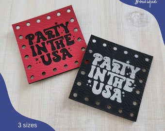 Party in the USA Vegan Leather Patches for Handmade Items/Patriotic/Independence Day Crochet Knit Tags/Labels for Cozies, Bags, & More