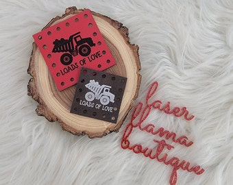 Loads of Love/Heavy Machinery/Valentine Patch/Vegan Faux Leather/2 sizes/15 Color Options/Love Tags for Handmade items/Crochet/Knit/Sew