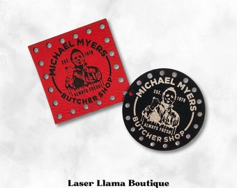 Butcher Shop~Killer~Horror~Halloween Patches~Faux Leather Tags~18 Color Choices~Labels for Crochet~Knit~Handmade