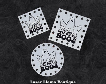 Here for the Boos ~ Cute Ghost Halloween Patches ~ Faux Leather Tags ~ Handmade Labels for Crochet, Knit and Sew ~ 18 colors ~ 3 sizes