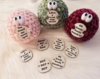 Gumdrop Faux Leather Patches *link to free pattern in description* Holiday Stocking Stuffers & Winter Decor ~ 6 pk tags ~ Amigurumi Crochet