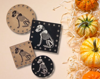 Skeleton Dog~Puppy~Halloween Patches~Faux Leather Tags~18 Color Choices~Labels for Crochet~Knit~Handmade