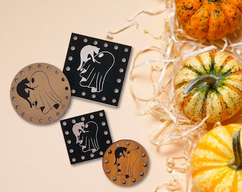 Ghost & Cat~Cute~Halloween Patches~Faux Leather Tags~18 Color Choices~Labels for Crochet~Knit~Handmade
