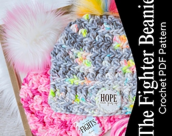 Fighter Beanie Crochet Hat Pattern: Advanced Beginner-Super Bulky, Bulky, Worsted-3 sizes-PDF file-Video Tutorials