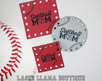 Softball Mom ~ Faux Leather Tags ~ 3 sizes ~ 18 colors ~ Patches for Hats - Craft Your Team Spirit! ~ Crochet ~ Knit ~ Hat Label