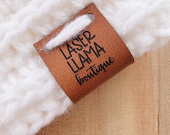 Basic Llama 1" x 2" Tags/18 colors/Customizable Labels for Handmade Items/Bi-fold Laser Engraved Faux Leather/Hats, Crochet, Knit, Sew