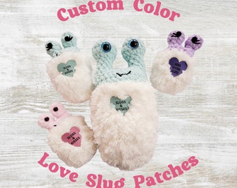 Love Slug Patches~Choose from 18 colors~Set of 6~3 of each saying~Slug Tags~Crochet~Amigurumi Snail~Valentines~