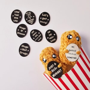 Clucky Nugg Tags for Amigurumi Crochet Chicken Nuggets ~ 2 colors ~ 9 tags with individual sayings ~ Market Prep ~ Gifts