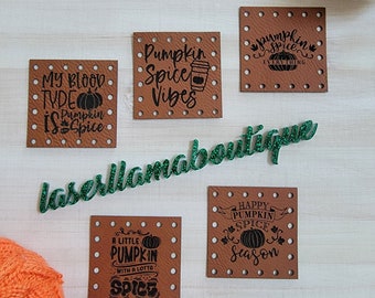 Pumpkin Spice Lovers Pack / 5pk-2"x2" Labels / Tags for Crochet Knit or Sew / Patches for Beanies, Cozies, Blankets, Baskets-Pack 5