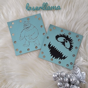 Yeti Granny Square Patches/Crochet add on for Granny Square bags or blankets/approx. 3.5&quot; square/Faux Leather Labels for Handmade Items