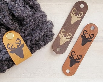 Deer Silhouette Rivet Chicago Style Tags for Crochet, Knit, Handmade Beanies/Rivets NOT Included/Faux Leather/18 colors available/10 pack