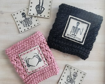 Skeleton Crew 2"x2" 5 pack/Patches/Cup Cozies/Beanies/Bags/Crochet/Knit/Knitting Machine Handmade Items/15 colors/5 designs