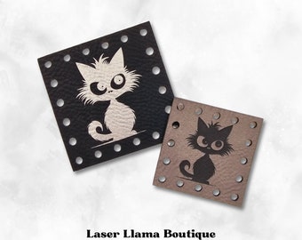 Black Cat~Witchy Halloween Patches~Faux Leather Tags~18 color choices~Labels for Crochet~Knit~Handmade
