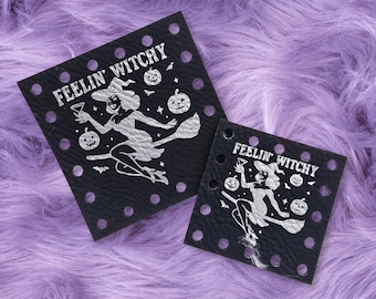 Feeling Witchy ~ Crochet Patches ~Knitting Tags ~ Halloween Fall Autumn Patches ~ Multiple Sizes ~ 20+ colors ~ Spooky Beanie Tags