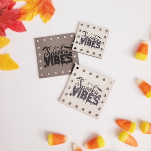 Spooky Vibes/Halloween/Faux Leather Patches/3 sizes/16 colors/Single or 4 pack/Knit Tags/Crochet Labels/Patches for handmade crafts