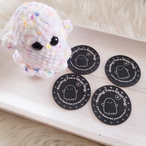 Ghost Hug Faux Leather Patches/2&quot; Round Tags/4 pack/Halloween/Spooky Season Labels/Crochet/Knit/Sew