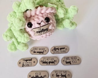 Plant Pun Tags ~ Crochet Pots ~ Funny Plant Tags ~ Mini Planter Labels ~ Crochet Plant Decor ~ Gift for Plant Lovers ~ 1.5" x .5" ~ 8 pack