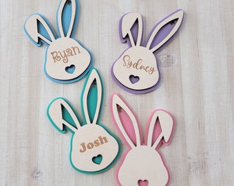Easter Basket Tags/Engraved or Natural/Bunny Name Tags for Easter Bags or Baskets or Gifts/Lightweight Rabbit Hang Tags/Handmade Spring Gift