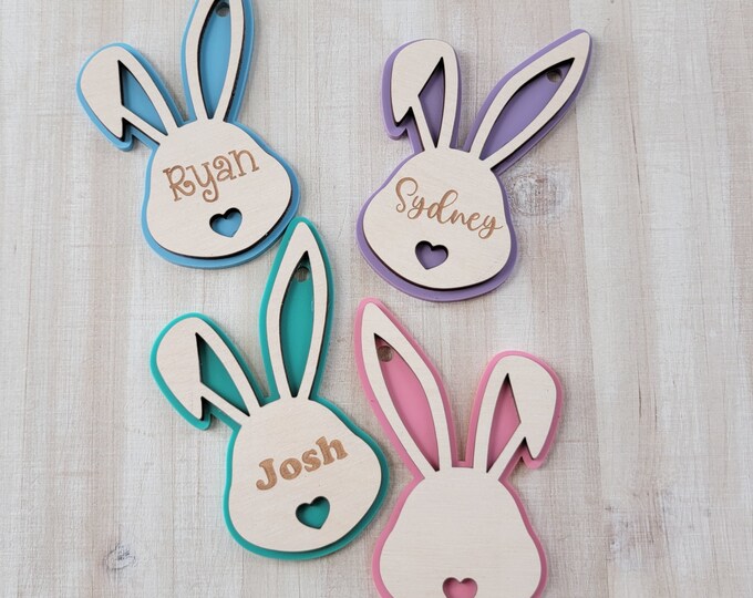 Featured listing image: Easter Basket Tags/Engraved or Natural/Bunny Name Tags for Easter Bags or Baskets or Gifts/Lightweight Rabbit Hang Tags/Handmade Spring Gift