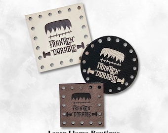 Franken'Dorable~Frankenstein~Kids~Halloween Patches~Faux Leather Tags~18 Color Choices~Labels for Crochet~Knit~Handmade