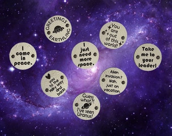 Out of This World Alien Space Tags~Cosmically Charming~Set of 8~2 color options~1" round~Crochet~Amigurumi~Outerspace~Market Prep
