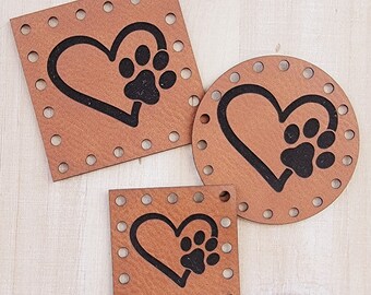 Heart Paw Patches~Animal Lover Tag Design~Cat Lover~Dog Lover~3 sizes~18colors~Crochet~Knit~Accessory Label