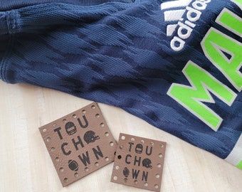 Touchdown - Football Patches - Faux Leather Hat Tags - Labels for Crochet and Knit handmade items - 2 sizes - 16 colors