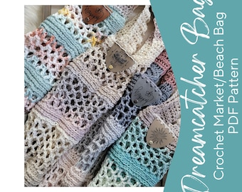 Dreamcatcher Market or Beach Bag Crochet Pattern ~ PDF Instant Download ~ Intermediate Pattern ~ Video and Pic tutorials ~ Summer Tote