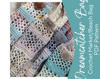 Dreamcatcher Market or Beach Bag Crochet Pattern ~ PDF Instant Download ~ Intermediate Pattern ~ Video and Pic tutorials ~ Summer Tote