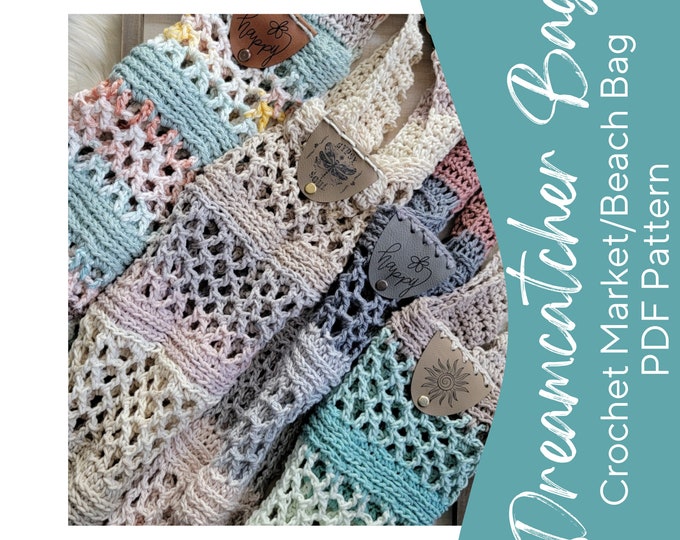 Featured listing image: Dreamcatcher Market or Beach Bag Crochet Pattern ~ PDF Instant Download ~ Intermediate Pattern ~ Video and Pic tutorials ~ Summer Tote