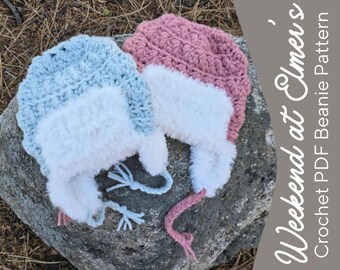 Weekend at Elmer's Easy Crochet Pattern ~ PDF Download ~ Super Bulky Fur Yarn ~ Aviator Crochet Beanie Hat ~ Advanced Beginner Pattern
