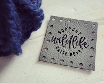Support Wildlife Raise Boys/3 sizes/16 color options/Labels for Handmade Items/Crochet/Knit/Sew/Hat Patches/Mom Life/Boy Mom