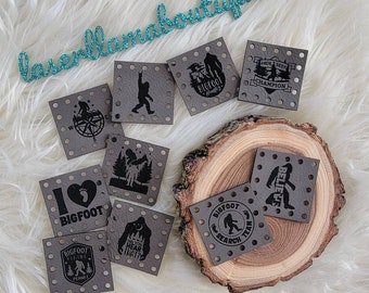 Bigfoot 2"x2" Patches/Sasquatch Tags/Yeti Labels/Crochet/Knit/Sew/Knitting Machine/15 colors/Vegan Faux Leather/Crochet/Knit/Sew