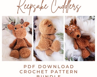 Keepsake Cuddler BUNDLE pattern ~ Woodland Lovey Crochet Collection ~ Low Sew Lovey Pattern ~ Bear ~ Deer ~ Moose ~Baby Shower Gifts