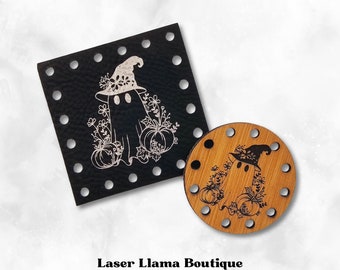 Ghost and Pumpkins~Autumn~Halloween Patches~Faux Leather Tags~18 Color Choices~Labels for Crochet~Knit~Handmade