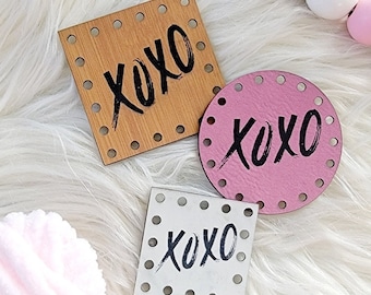 XOXO Patch ~ Valentine Tag ~ Galentine Labels ~ 18 color choices ~ 3 sizes ~ Vegan Faux Leather ~ Handmade ~ Crochet ~ Knit