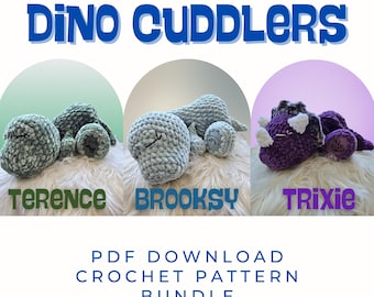 Crochet Dino Cuddler Bundle: No-Sew Dinosaur Lovey & Stuffie (PDF Pattern)
