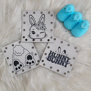 Honey Bunny Granny Square Patches/Crochet add on for Granny Square bags or blankets/3.5&quot; square/Easter Spring Rabbit Labels /Handmade Items