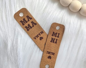 Mama and Mini Rivet Tag Set ~ Microsuede Rivet Tags for Mommy and Me sets ~ Accessory for Crochet and Knit items ~ Beanie Hat Labels