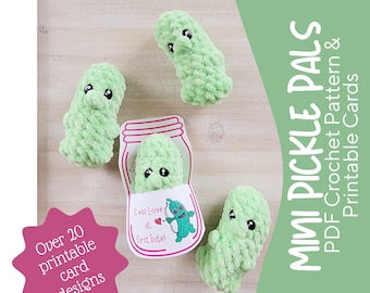 Mini Pickle Pal & Printable Display Cards~Printable Pickle Cards~20 Card Designs~Beginner Crochet Pattern