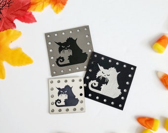 Angry Black Cat Faux Leather Patches/3 sizes/16 colors/Single or 4 pack/Knit Tags/Crochet Labels/Patches for handmade crafts